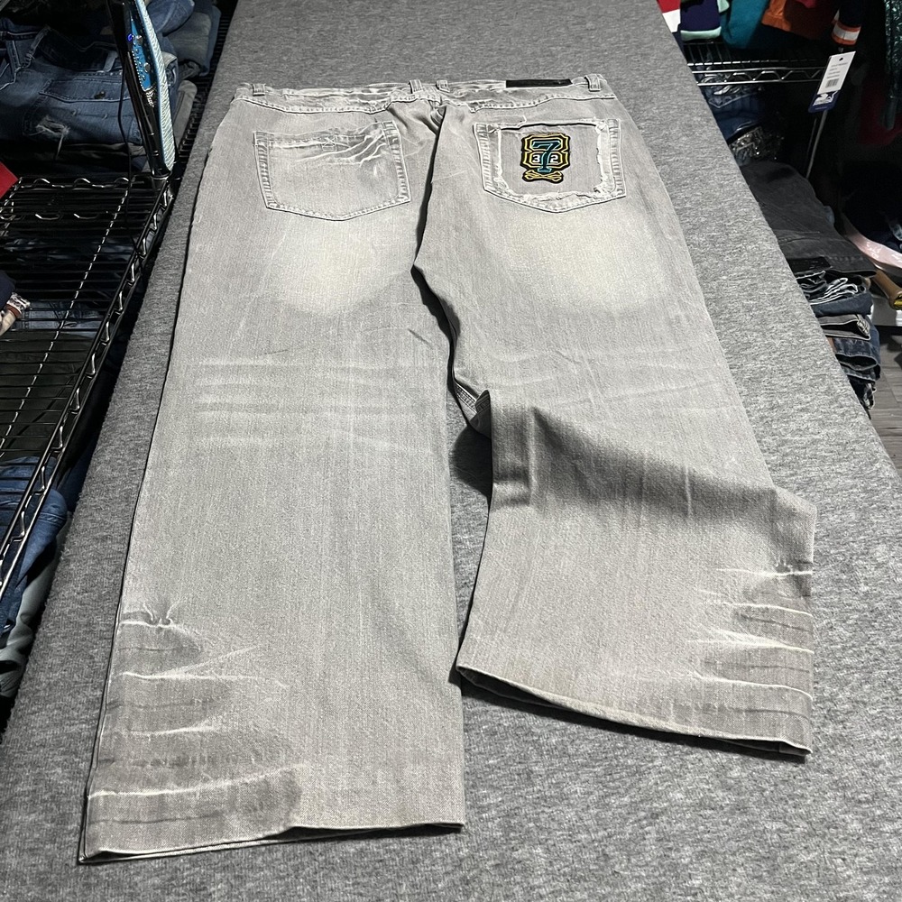 Eight 732 Jeans Mens 44x34 Gray Light Wash Relaxed Wide Leg Embroidered Denim